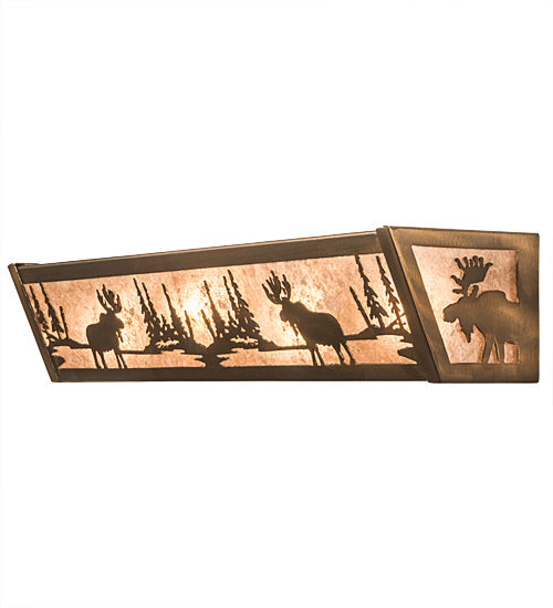 Meyda Lighting Moose at Lake 24" 4-Light Antique Copper Vanity Light With Silver Mica Shade Glass