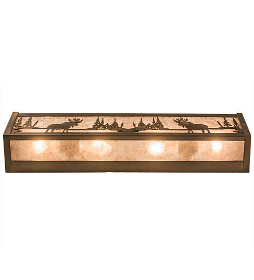 Meyda Lighting Moose at Lake 24" 4-Light Antique Copper Vanity Light With Silver Mica Shade Glass