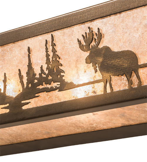 Meyda Lighting Moose at Lake 24" 4-Light Antique Copper Vanity Light With Silver Mica Shade Glass