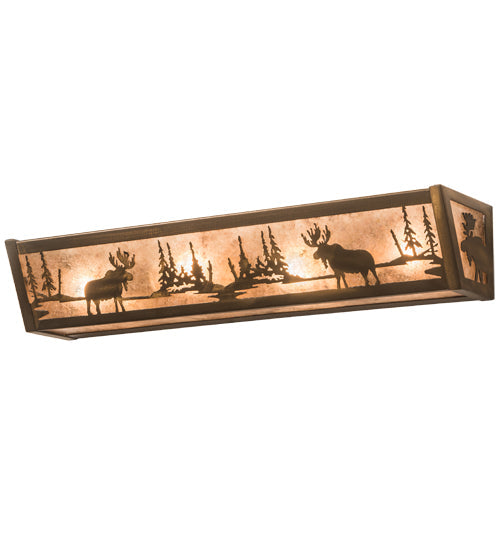 Meyda Lighting Moose at Lake 24" 4-Light Antique Copper Vanity Light With Silver Mica Shade Glass