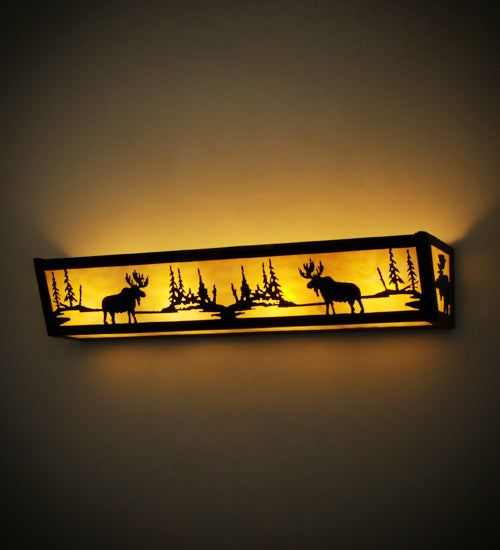 Meyda Lighting Moose at Lake 24" 4-Light Mahogany Bronze Vanity Light With Beige Art Shade Glass