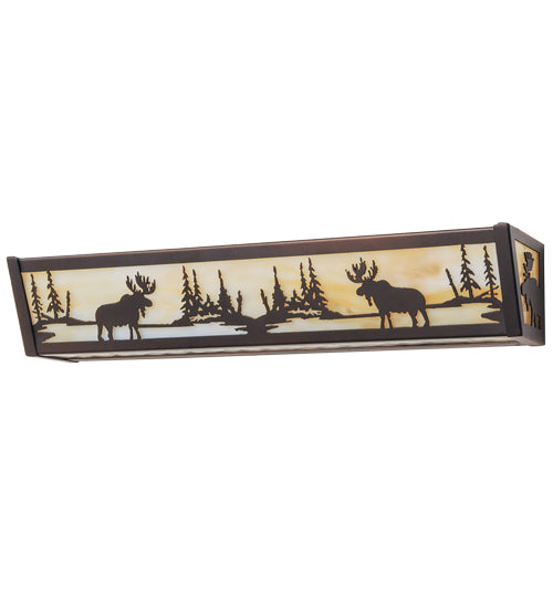 Meyda Lighting Moose at Lake 24" 4-Light Mahogany Bronze Vanity Light With Beige Art Shade Glass