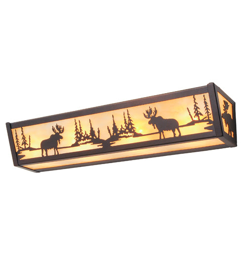 Meyda Lighting Moose at Lake 24" 4-Light Mahogany Bronze Vanity Light With Beige Art Shade Glass