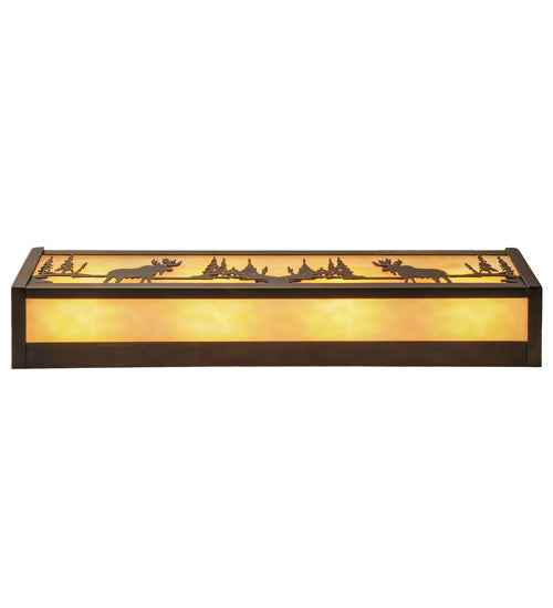 Meyda Lighting Moose at Lake 24" 4-Light Mahogany Bronze Vanity Light With Beige Art Shade Glass