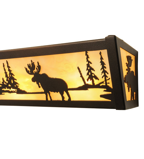 Meyda Lighting Moose at Lake 24" 4-Light Mahogany Bronze Vanity Light With Beige Art Shade Glass