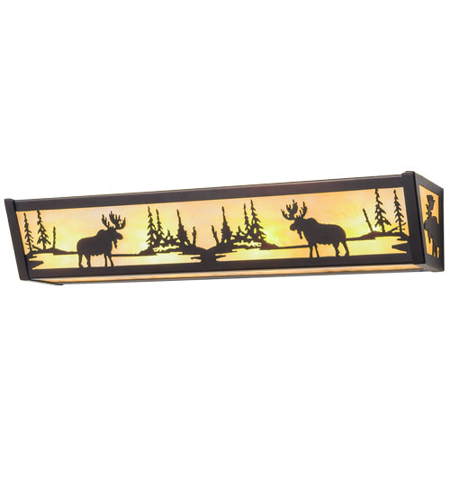 Meyda Lighting Moose at Lake 24" 4-Light Mahogany Bronze Vanity Light With Beige Art Shade Glass