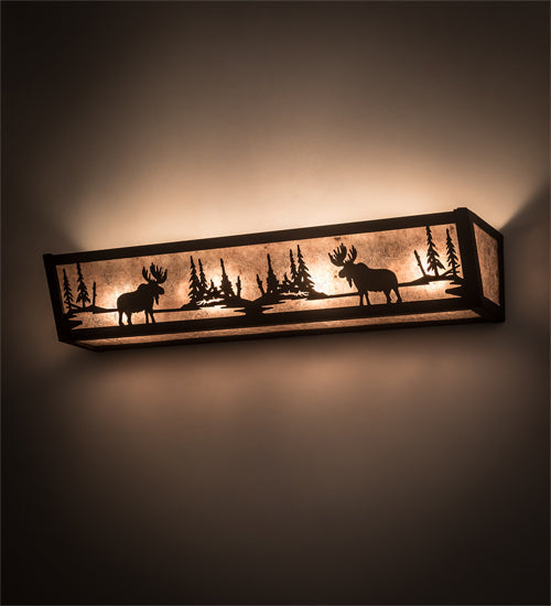 Meyda Lighting Moose at Lake 24" 4-Light Oil Rubbed Bronze Vanity Light With Silver Mica Shade Glass