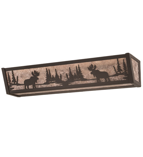 Meyda Lighting Moose at Lake 24" 4-Light Oil Rubbed Bronze Vanity Light With Silver Mica Shade Glass