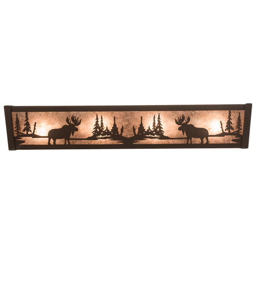 Meyda Lighting Moose at Lake 24" 4-Light Oil Rubbed Bronze Vanity Light With Silver Mica Shade Glass