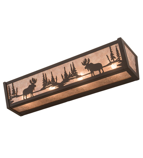 Meyda Lighting Moose at Lake 24" 4-Light Oil Rubbed Bronze Vanity Light With Silver Mica Shade Glass