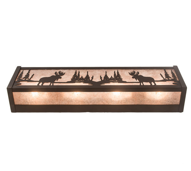 Meyda Lighting Moose at Lake 24" 4-Light Oil Rubbed Bronze Vanity Light With Silver Mica Shade Glass