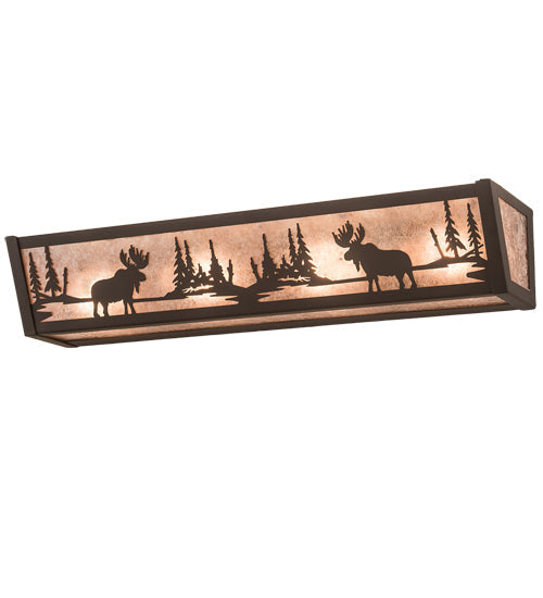 Meyda Lighting Moose at Lake 24" 4-Light Oil Rubbed Bronze Vanity Light With Silver Mica Shade Glass