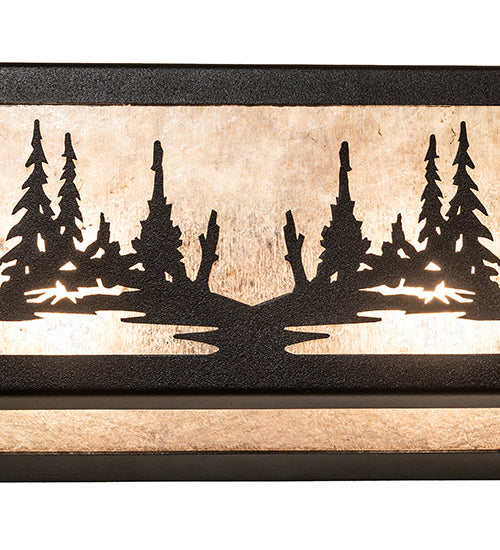 Meyda Lighting Moose at Lake 24" 4-Light Textured Black Vanity Light With Silver Mica Shade Glass