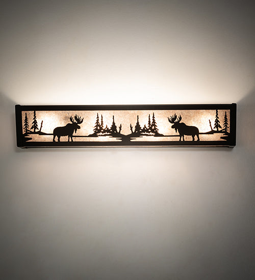 Meyda Lighting Moose at Lake 24" 4-Light Textured Black Vanity Light With Silver Mica Shade Glass