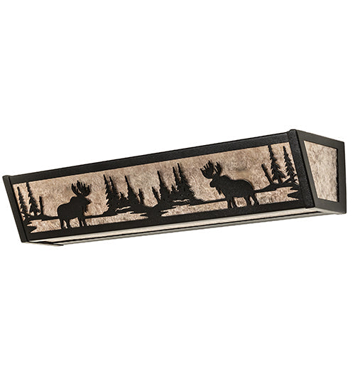 Meyda Lighting Moose at Lake 24" 4-Light Textured Black Vanity Light With Silver Mica Shade Glass