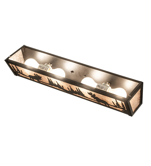 Meyda Lighting Moose at Lake 24" 4-Light Textured Black Vanity Light With Silver Mica Shade Glass