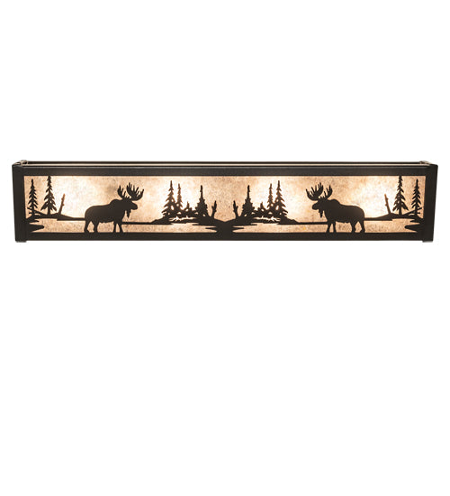 Meyda Lighting Moose at Lake 24" 4-Light Textured Black Vanity Light With Silver Mica Shade Glass