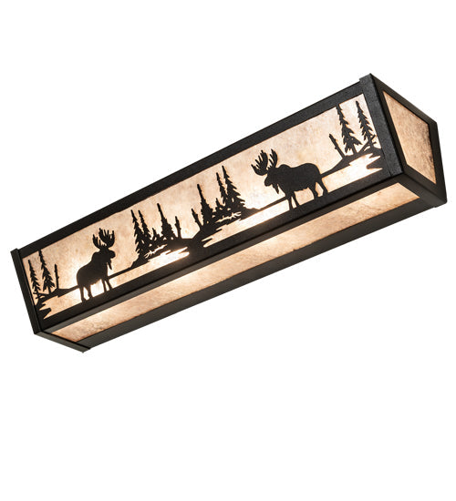 Meyda Lighting Moose at Lake 24" 4-Light Textured Black Vanity Light With Silver Mica Shade Glass