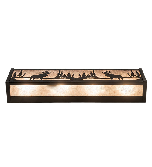 Meyda Lighting Moose at Lake 24" 4-Light Textured Black Vanity Light With Silver Mica Shade Glass