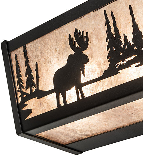Meyda Lighting Moose at Lake 24" 4-Light Textured Black Vanity Light With Silver Mica Shade Glass