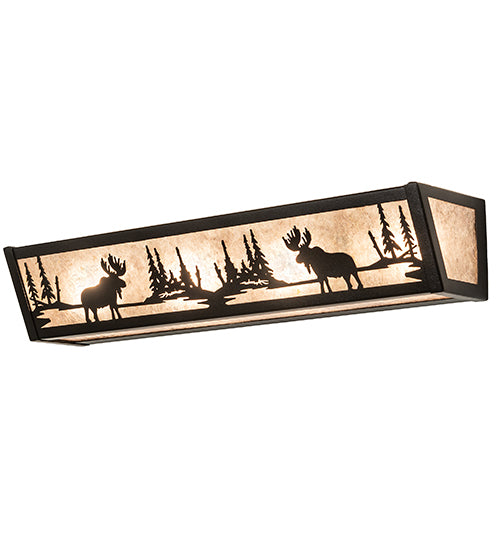 Meyda Lighting Moose at Lake 24" 4-Light Textured Black Vanity Light With Silver Mica Shade Glass