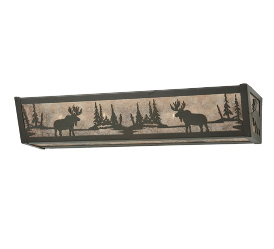 Meyda Lighting Moose at Lake 24" 4-Light Timeless Bronze Vanity Light With Silver Mica Shade Glass