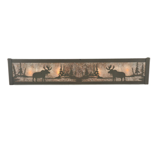 Meyda Lighting Moose at Lake 24" 4-Light Timeless Bronze Vanity Light With Silver Mica Shade Glass