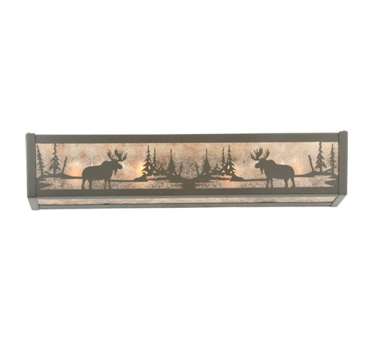 Meyda Lighting Moose at Lake 24" 4-Light Timeless Bronze Vanity Light With Silver Mica Shade Glass