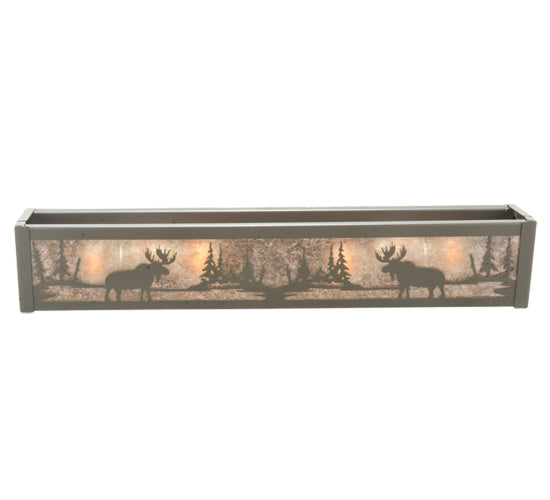 Meyda Lighting Moose at Lake 24" 4-Light Timeless Bronze Vanity Light With Silver Mica Shade Glass