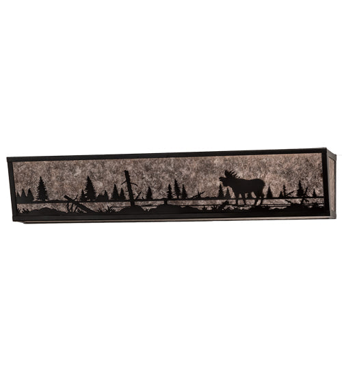 Meyda Lighting Moose at Lake 31" 4-Light Craftsman Brown Vanity Light With Silver Mica Shade Glass