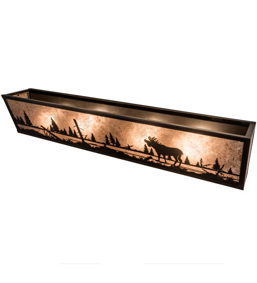 Meyda Lighting Moose at Lake 31" 4-Light Craftsman Brown Vanity Light With Silver Mica Shade Glass