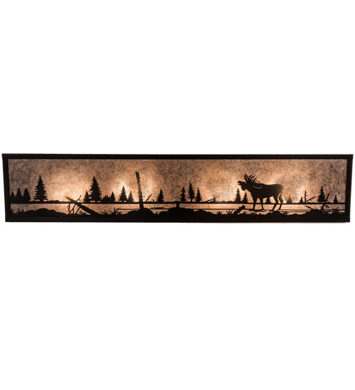 Meyda Lighting Moose at Lake 31" 4-Light Craftsman Brown Vanity Light With Silver Mica Shade Glass