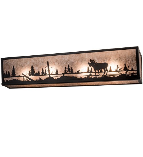 Meyda Lighting Moose at Lake 31" 4-Light Craftsman Brown Vanity Light With Silver Mica Shade Glass