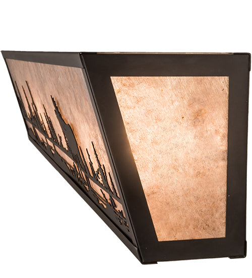 Meyda Lighting Moose at Lake 31" 4-Light Craftsman Brown Vanity Light With Silver Mica Shade Glass