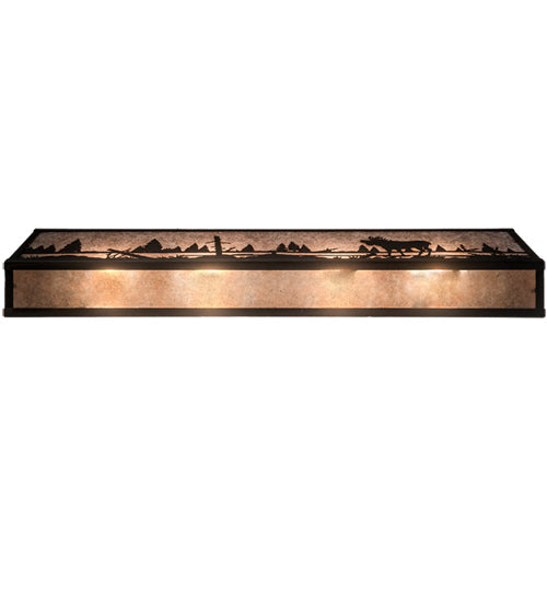Meyda Lighting Moose at Lake 31" 4-Light Craftsman Brown Vanity Light With Silver Mica Shade Glass