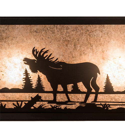 Meyda Lighting Moose at Lake 31" 4-Light Craftsman Brown Vanity Light With Silver Mica Shade Glass