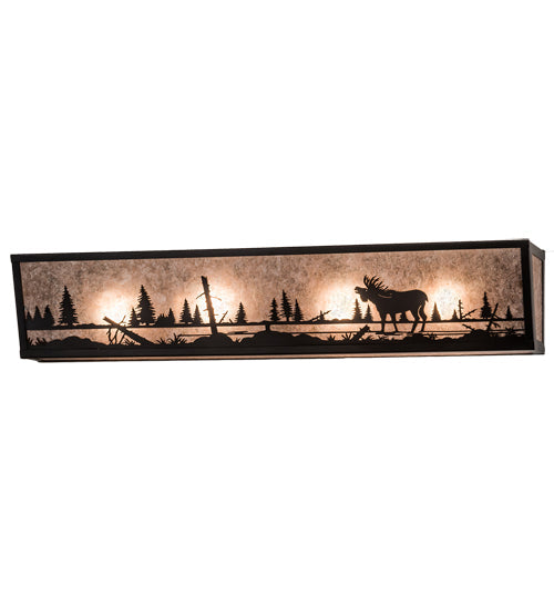 Meyda Lighting Moose at Lake 31" 4-Light Craftsman Brown Vanity Light With Silver Mica Shade Glass