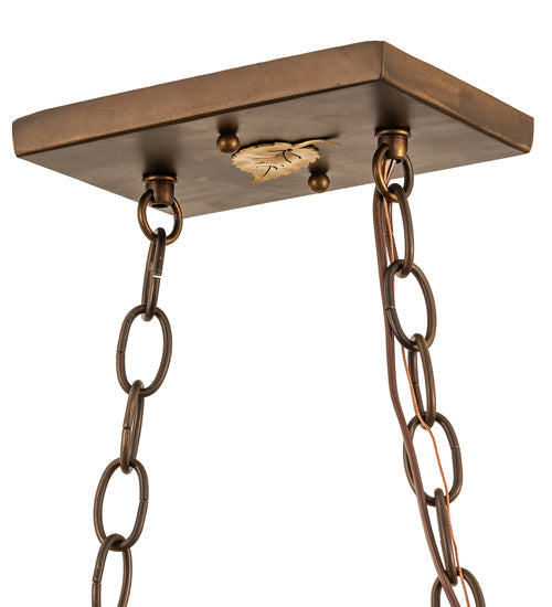 Meyda Lighting Moose at Lake 33" 6-Light Antique Copper Island Pedant Light With Amber Mica Shade Glass
