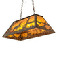 Meyda Lighting Moose at Lake 33" 6-Light Antique Copper Island Pedant Light With Amber Mica Shade Glass