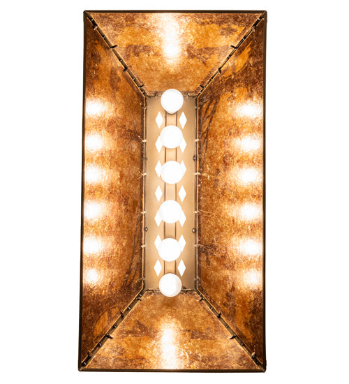 Meyda Lighting Moose at Lake 33" 6-Light Antique Copper Island Pedant Light With Amber Mica Shade Glass