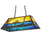 Meyda Lighting Moose at Lake 33" 6-Light Antique Copper Island Pendant Light With Beige & Blue Green Art Shade Glass