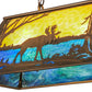 Meyda Lighting Moose at Lake 33" 6-Light Antique Copper Island Pendant Light With Beige & Blue Green Art Shade Glass