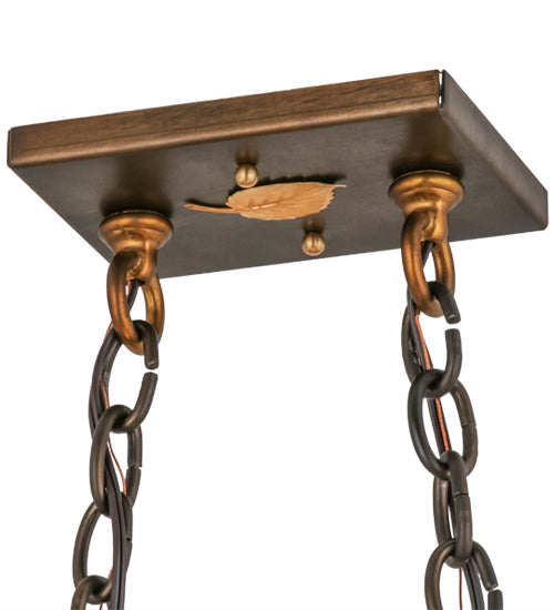 Meyda Lighting Moose at Lake 33" 6-Light Antique Copper Island Pendant Light With Beige & Blue Green Art Shade Glass