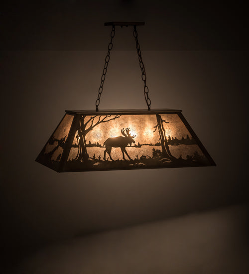 Meyda Lighting Moose at Lake 33" 6-Light Antique Copper Island Pendant Light With Silver Mica Shade Glass