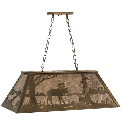 Meyda Lighting Moose at Lake 33" 6-Light Antique Copper Island Pendant Light With Silver Mica Shade Glass
