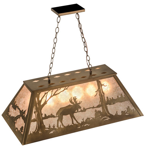 Meyda Lighting Moose at Lake 33" 6-Light Antique Copper Island Pendant Light With Silver Mica Shade Glass