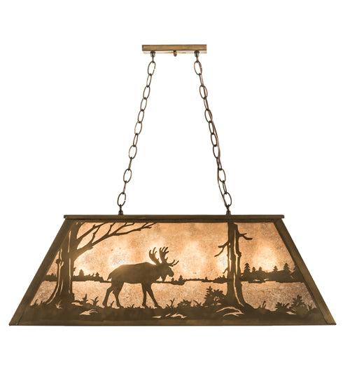 Meyda Lighting Moose at Lake 33" 6-Light Antique Copper Island Pendant Light With Silver Mica Shade Glass