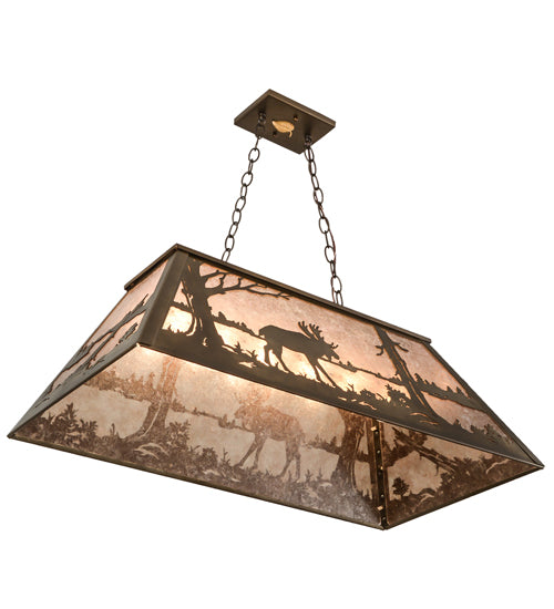 Meyda Lighting Moose at Lake 33" 6-Light Antique Copper Island Pendant Light With Silver Mica Shade Glass