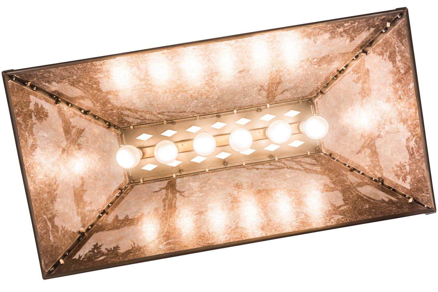 Meyda Lighting Moose at Lake 33" 6-Light Antique Copper Island Pendant Light With Silver Mica Shade Glass