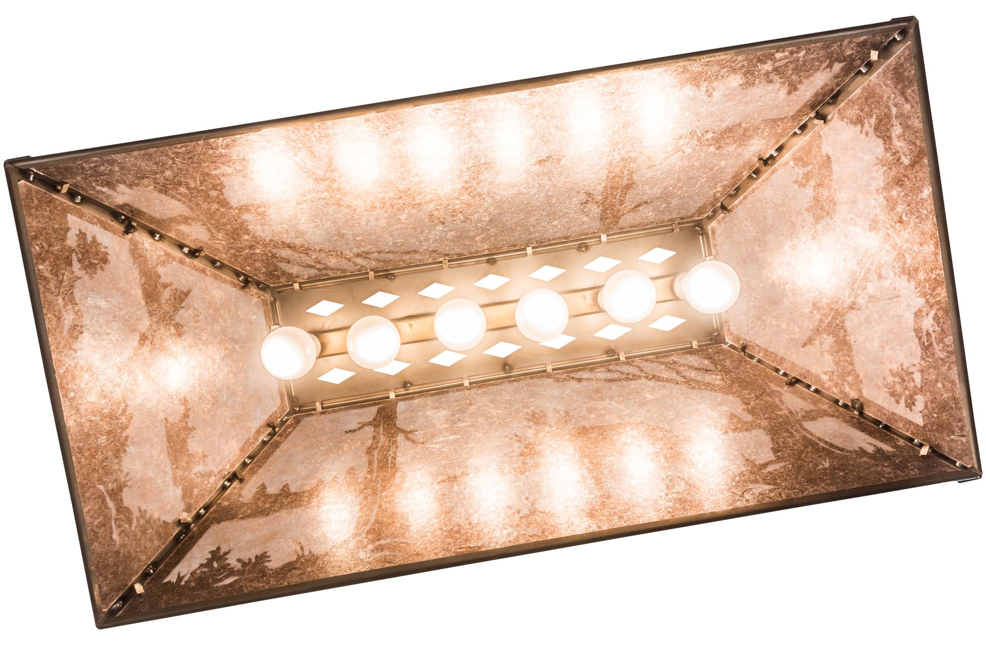 Meyda Lighting Moose at Lake 33" 6-Light Antique Copper Island Pendant Light With Silver Mica Shade Glass